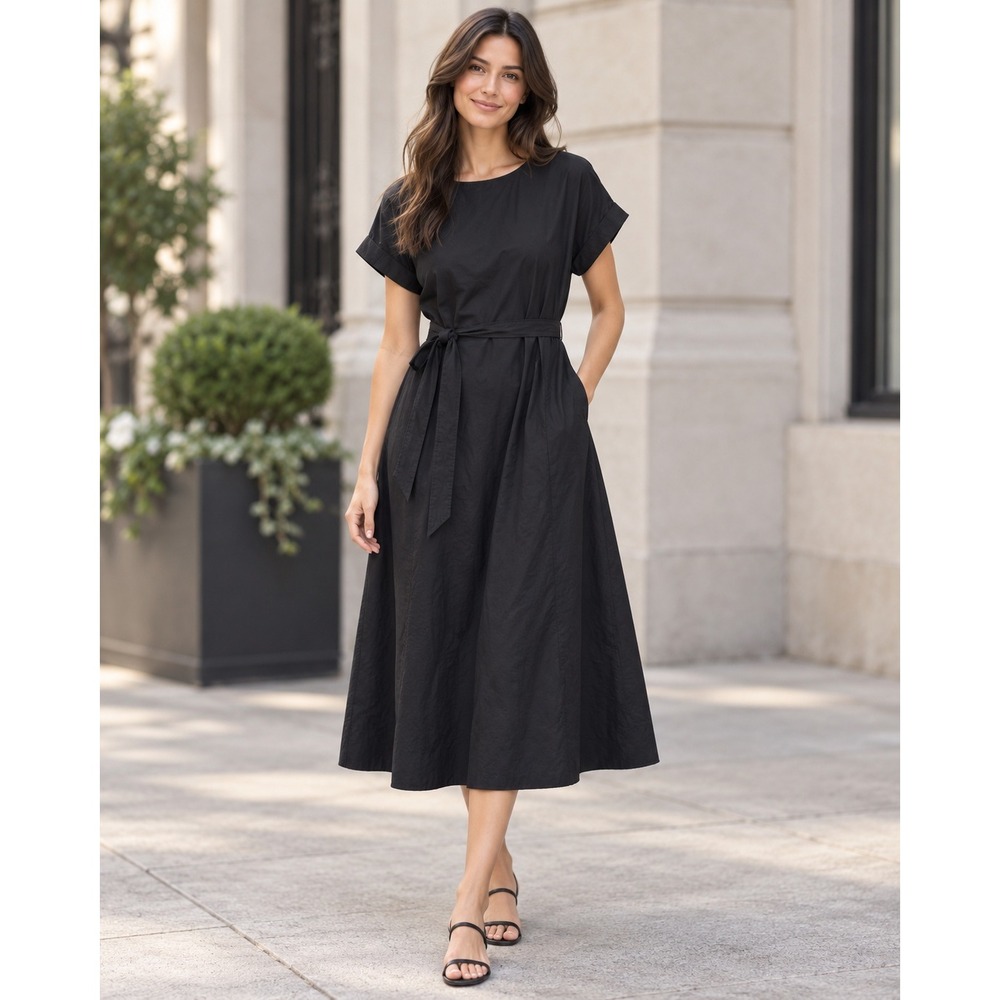 Banana Republic Black Cotton Poplin Midi Dress M Minimalist Office Chic Capsule